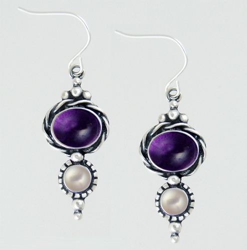 Sterling Silver Drop Dangle Earrings With Amethyst And Cultured Freshwater Pearl